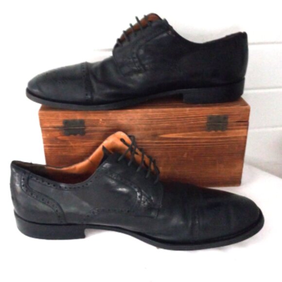 Sandro Moscoloni Men’s Wingtip Oxford Shoes Sz 12 Black Leather Lace Up - Picture 1 of 14